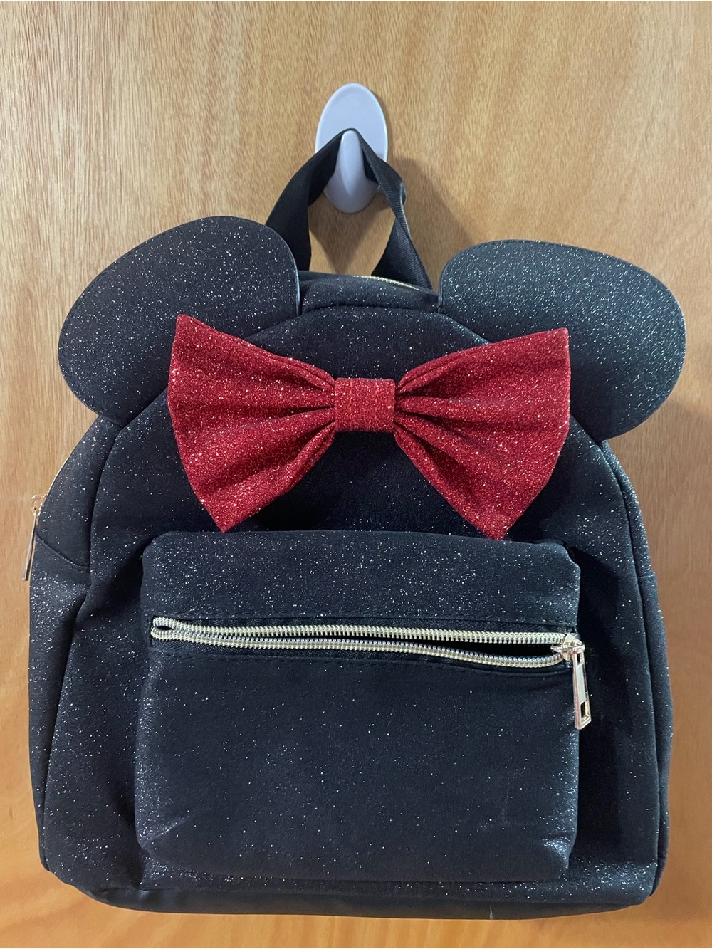 Black Glitter Minnie Mouse Mini Backpack with Red Bow